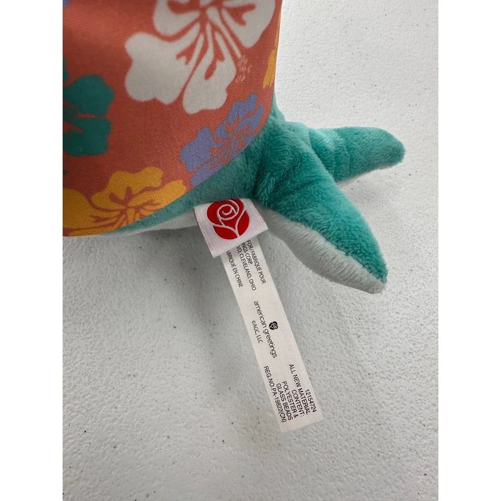 American Greetings Shark Plush Hawaiian Aloha Shirt 8 Inch Teal Blue Kids Toy